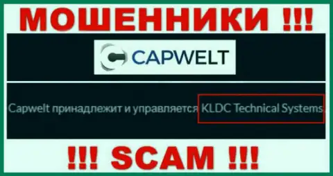 Юридическое лицо конторы CapWelt - это КЛДЦ Техникал Системс, информация взята с сайта