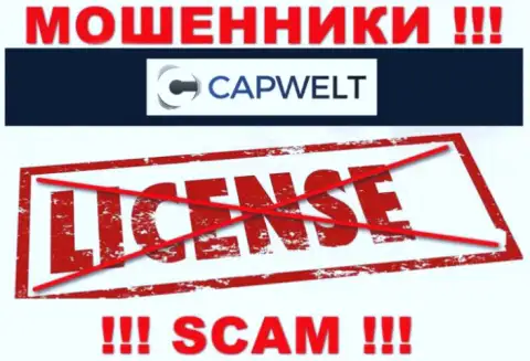 Совместное сотрудничество с интернет ворами CapWelt не принесет дохода, у указанных кидал даже нет лицензии