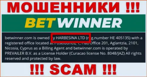 Мошенники BetWinner Com утверждают, что именно HARBESINA LTD владеет их разводняком