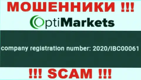 Регистрационный номер, под которым зарегистрирована организация Opti Market: 2020/IBC00061