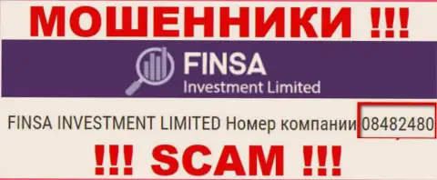 Как представлено на официальном онлайн-ресурсе шулеров FinsaInvestmentLimited Com: 08482480 - это их регистрационный номер