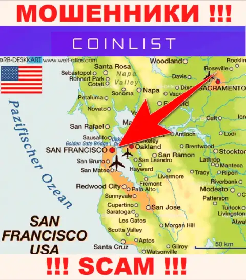 Юридическое место базирования Coin List на территории - San Francisco, USA
