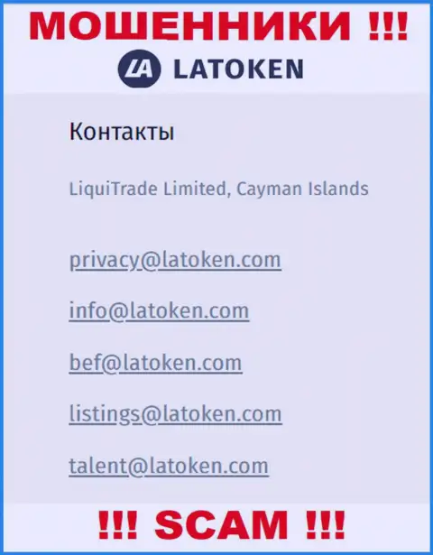 Адрес электронной почты, который интернет жулики Латокен Ком предоставили на своем официальном сайте