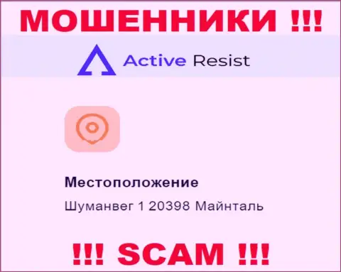 Юридический адрес регистрации Active Resist на официальном веб-портале ненастоящий ! Будьте очень осторожны !!!
