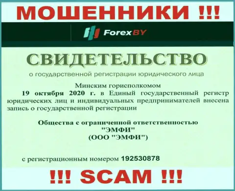 Номер регистрации мошеннической компании Forex BY - 192530878