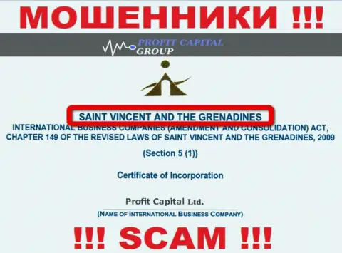 Официальное место регистрации internet мошенников Профит Капитал Групп - St. Vincent and the Grenadines