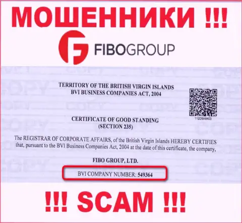 На web-портале мошенников Фибо Форекс размещен этот номер регистрации данной компании: 549364