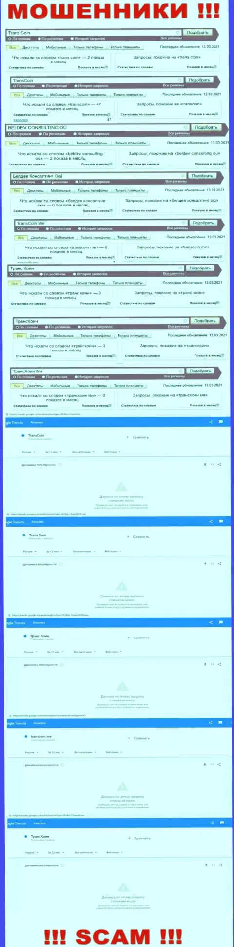 Online запросы по internet-мошенникам TransCoin Me