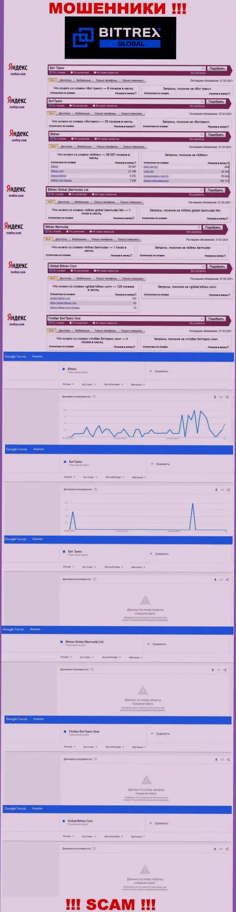 Статистика по брендовым онлайн запросам по мошенникам Биттрекс Ком в сети Интернет