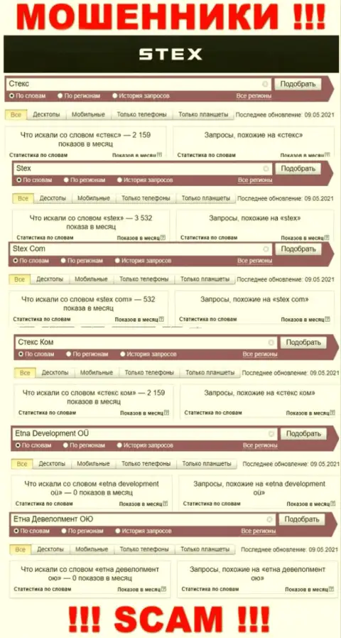 Как часто интересовались жуликами Стекс Ком в поисковиках internet сети ???