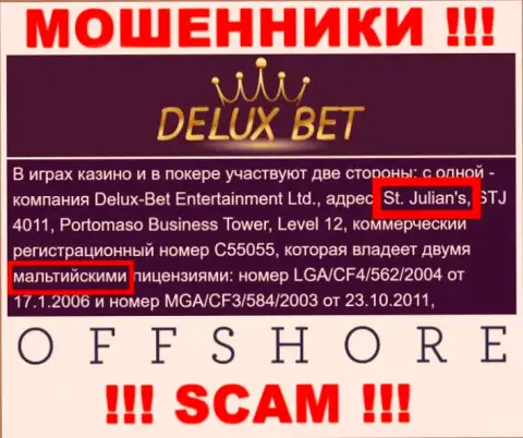 Место базирования Delux-Bet Entertainment Ltd на территории - Malta