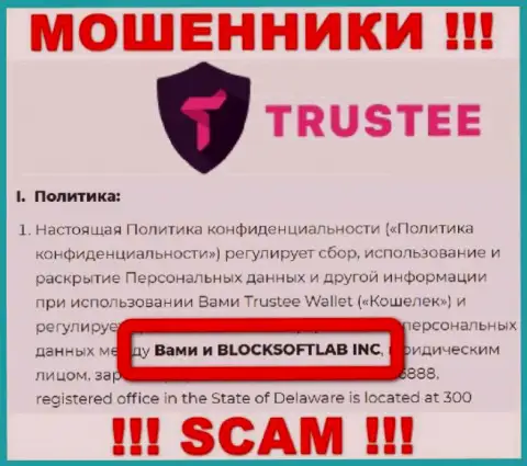 BLOCKSOFTLAB INC владеет организацией Трасти - это МОШЕННИКИ !