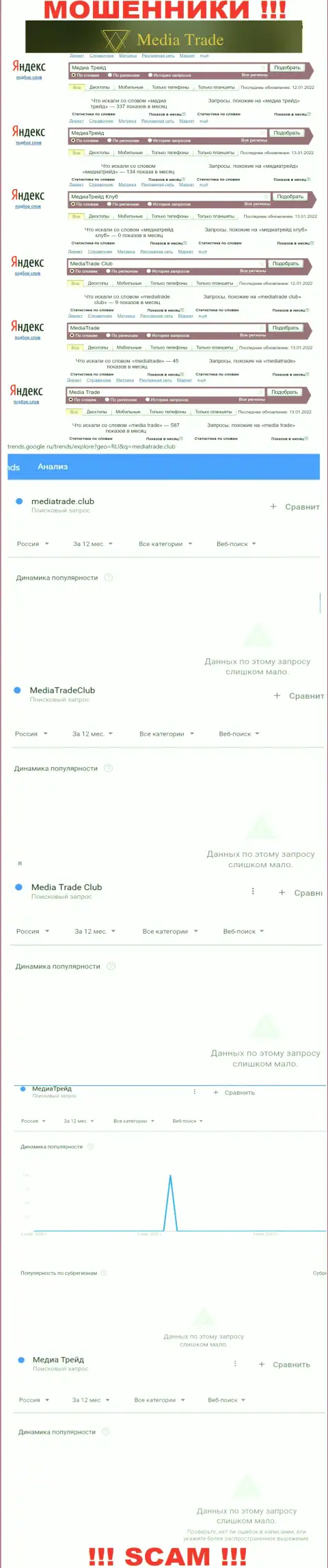 Статистические показатели поиска сведений об интернет-обманщиках МедиаТрейд