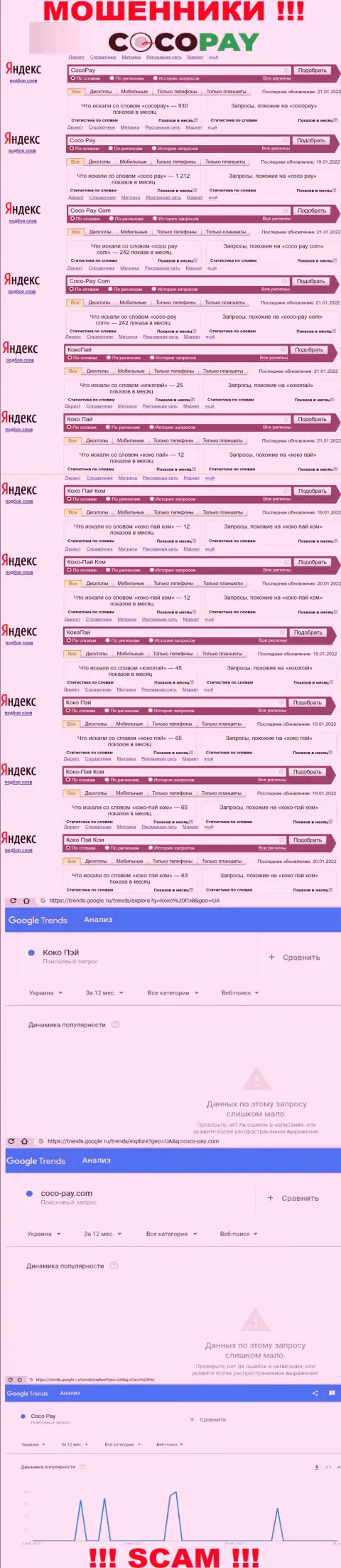 Число брендовых онлайн запросов по internet шулерам Coco-Pay Com