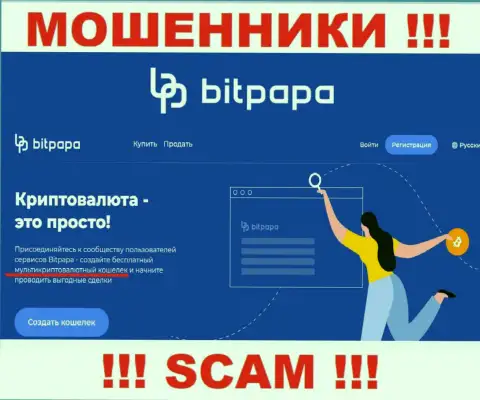 Область деятельности незаконно действующей организации Бит Папа - это Криптовалютный кошелек