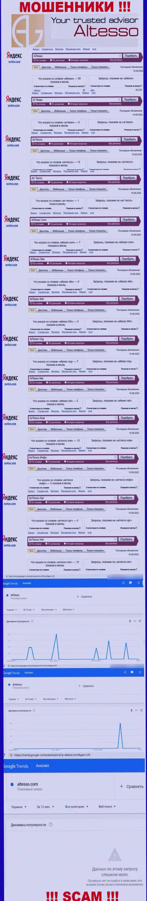 Показатели online-запросов по бренду мошенников Ал Тессо