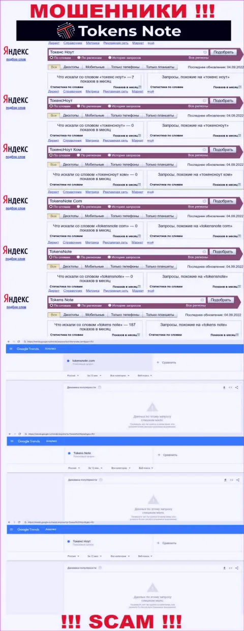 Детальный анализ internet запросов по мошеннической компании Tokens Note
