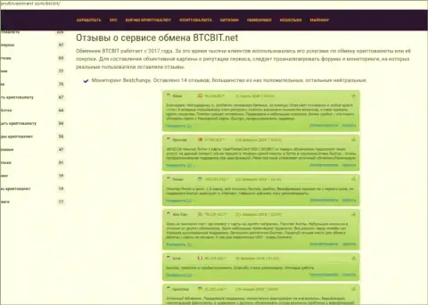 Обзор отзывов об обменнике БТКБит на информационном ресурсе Profinvestment Com