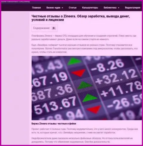 Обзор условий спекулирования биржевой площадки Zineera на интернет-портале Бизнес-Трансофрматор Ком