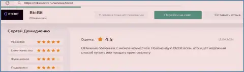 Отзыв о доступных процентах в online обменнике BTCBit Net на сайте НикСоколов Ру